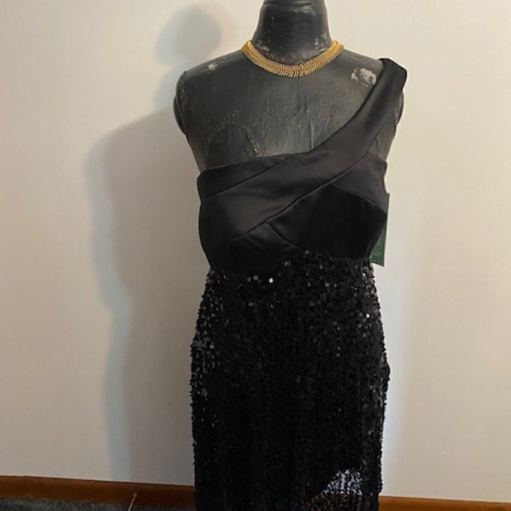 Signature by Sangria Black 1-shoulder sequins dress, size 12